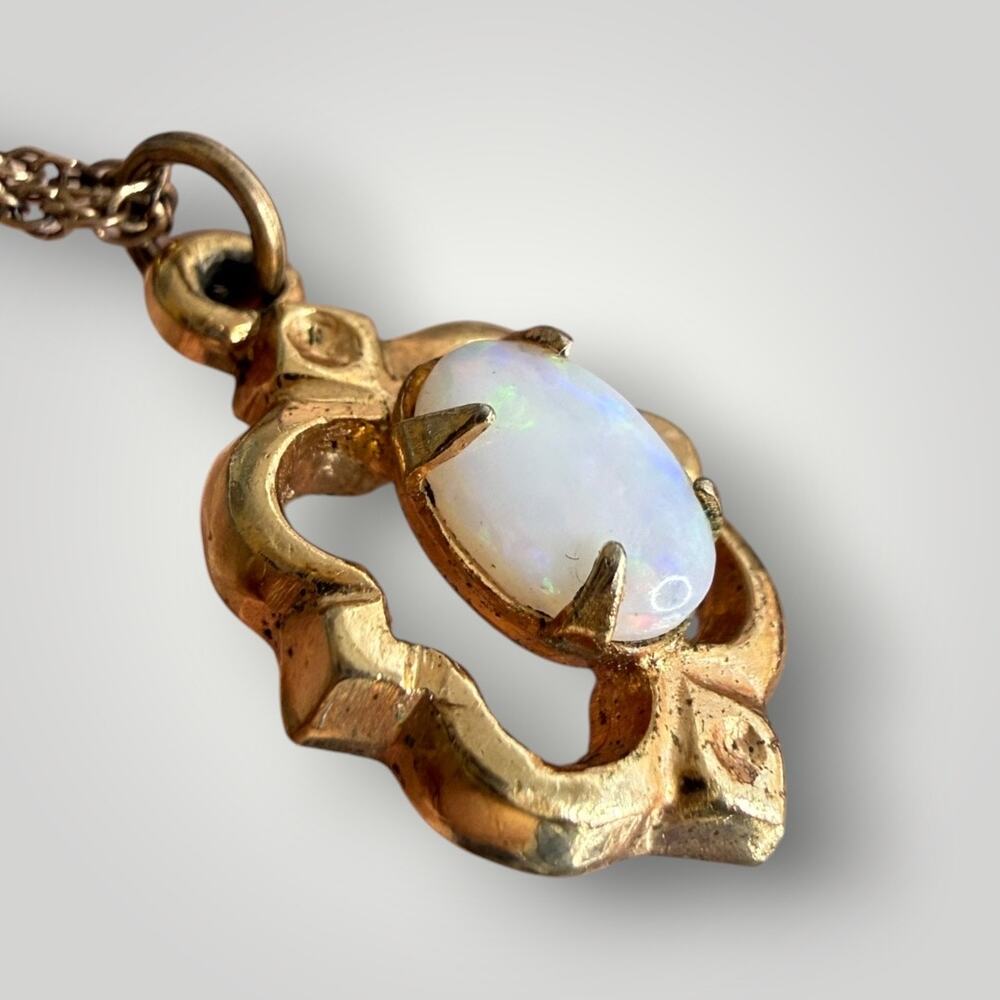 Vintage 1/20 14KT Gold Filled Opal Pendant Necklace 15 inch Oval Cabochon - Picture 3 of 6